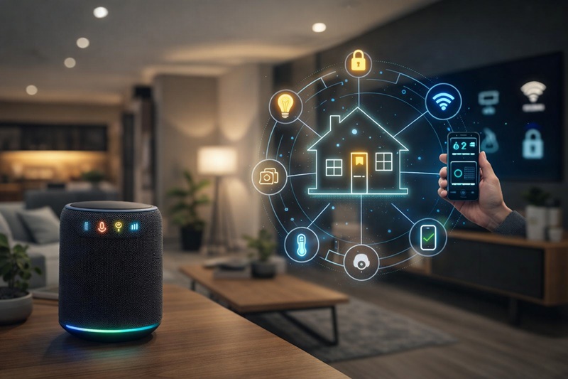 Automatización del hogar 2026, casa inteligente con domótica moderna